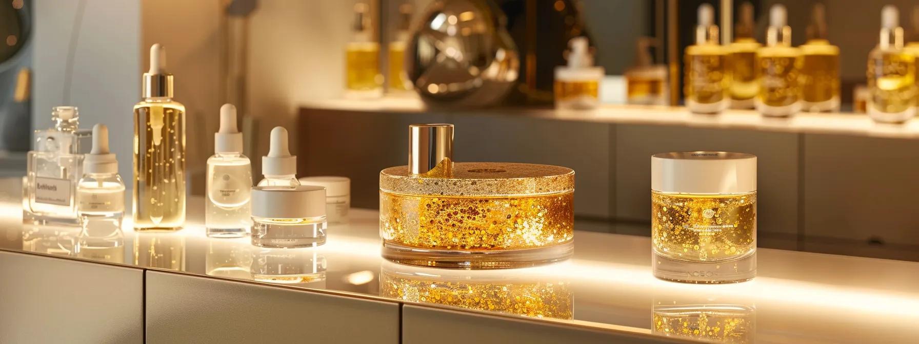Gold-infused facial masks and serums enhancing hydration and skin glow.