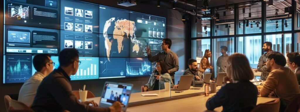 a modern office space filled with diverse professionals engaged in a heated discussion around a large screen displaying complex ai algorithms, highlighting the challenges and limitations in integrating ai for software testing.