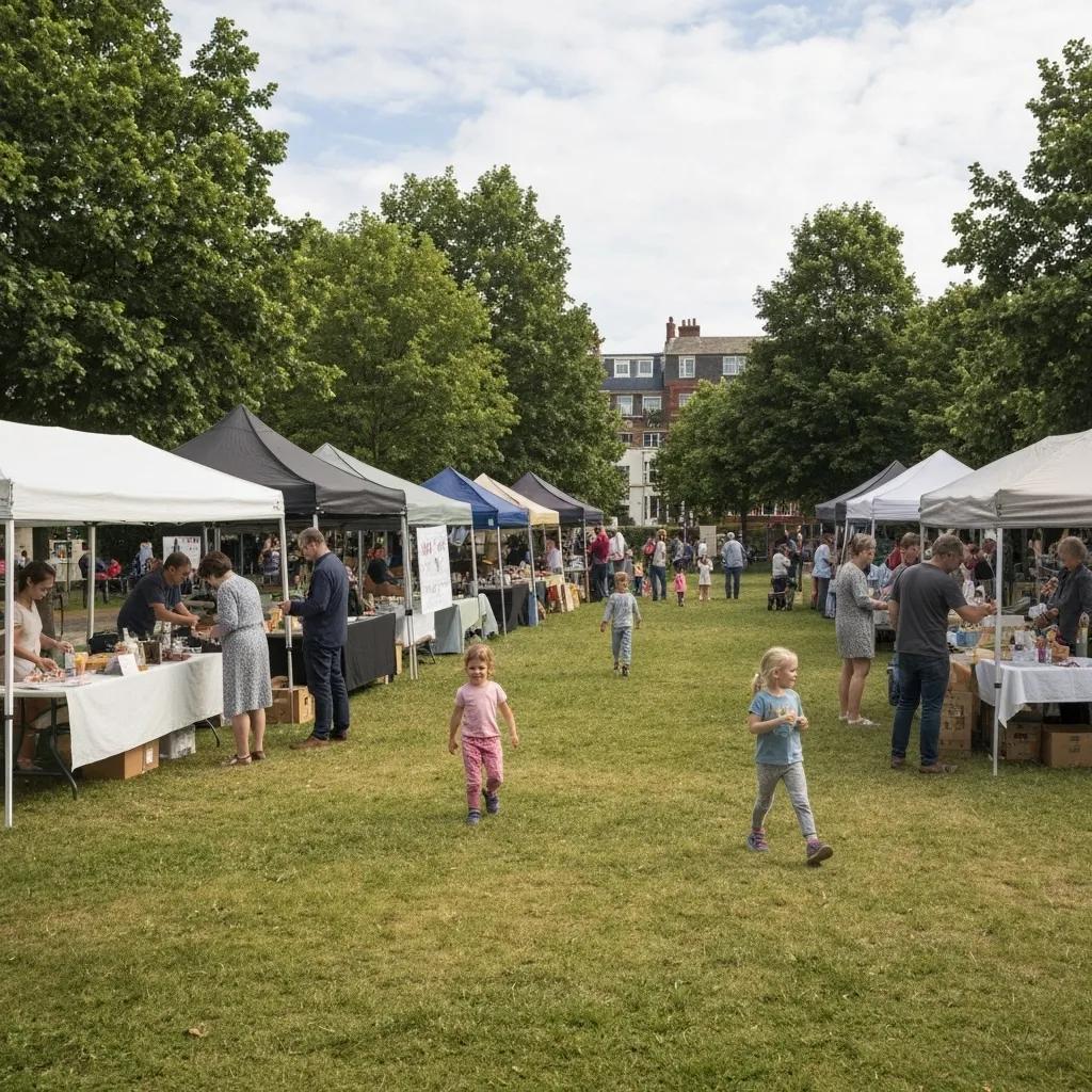 A vibrant community gathering in a park illustrating grassroots initiatives that revitalize public spaces and foster social connections