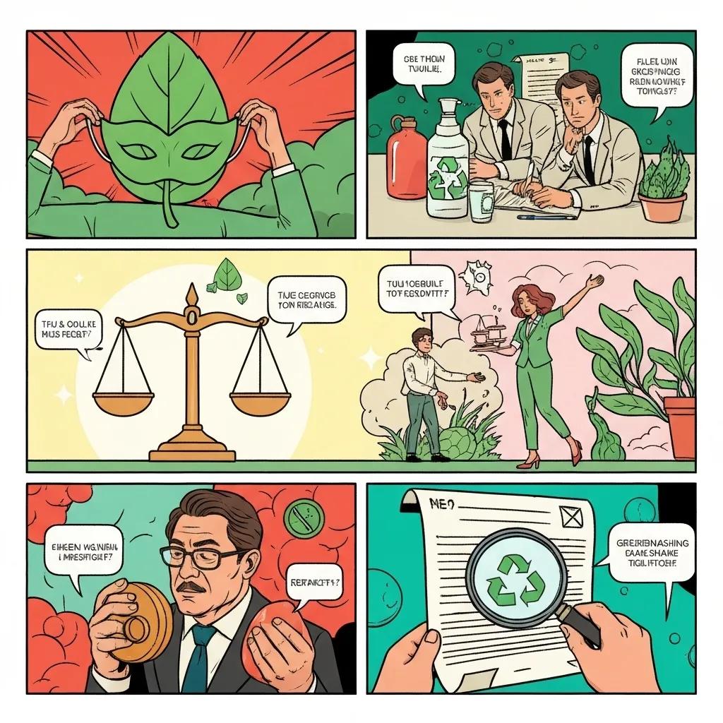 Visual representation of greenwashing tactics with metaphors of truth and deception