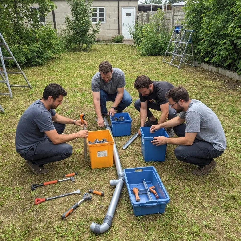 Community members collaborating on a DIY low-tech project for sustainable living