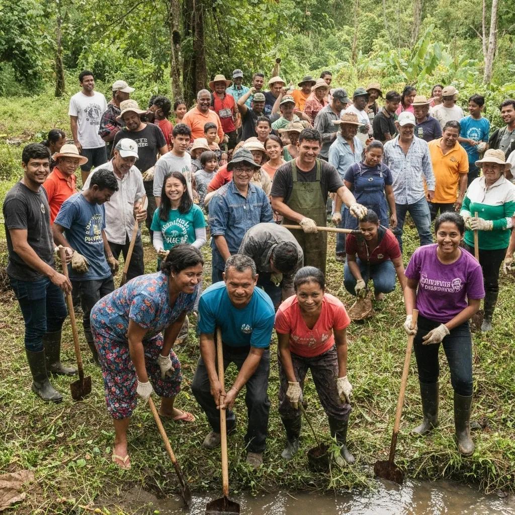 Diverse community members engaged in a conservation project, highlighting the importance of local involvement in sustainability