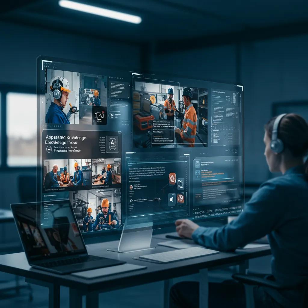 AI technology capturing expert knowledge through digital interfaces, illustrating the preservation of procedural expertise