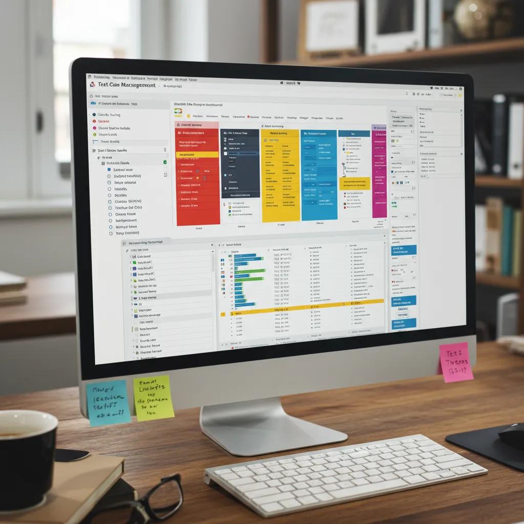 Computer screen showing a test case management tool with colorful templates
