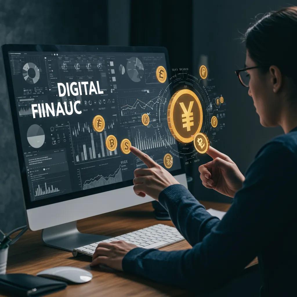 Person analyzing digital financial data with currency symbols, representing digital fraud