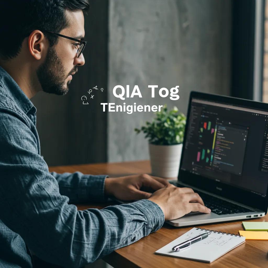 QA engineer focused on manual testing in a modern workspace with a laptop and notepad