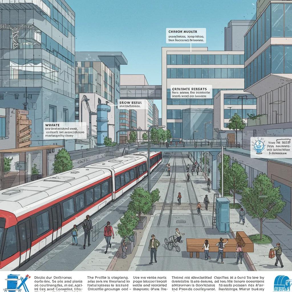 Urban landscape illustrating corporate municipalism with private utilities and public spaces