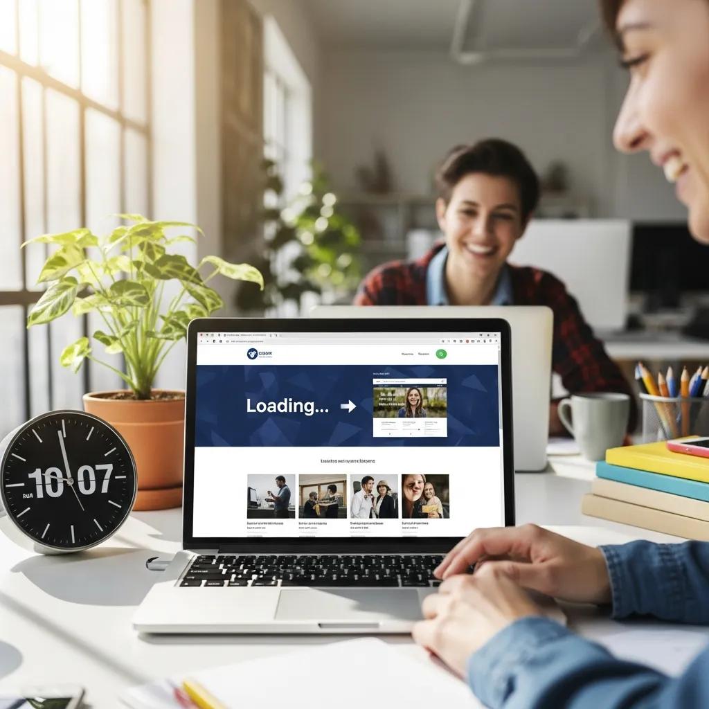 Fast-loading website on a laptop in a modern workspace, symbolizing web performance optimization