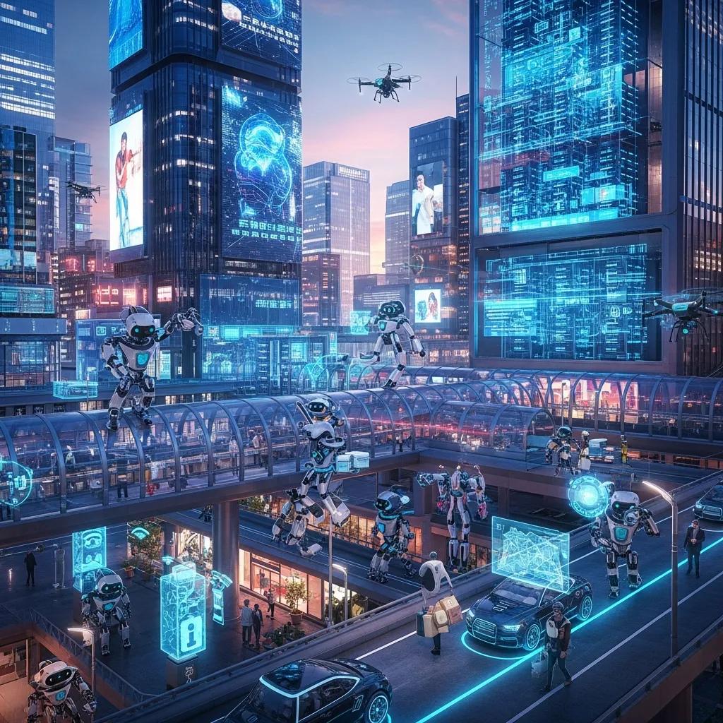 Futuristic cityscape illustrating advanced technology and innovation in IT sectors for 2025