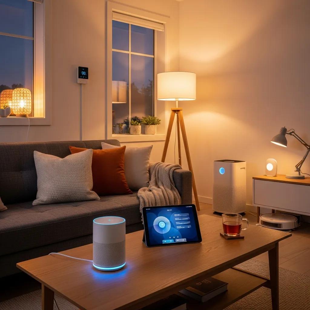 Cozy living room with smart home devices illustrating ambient computing technology