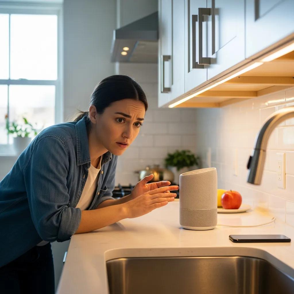 Individual expressing concern about privacy risks associated with smart speakers in a home